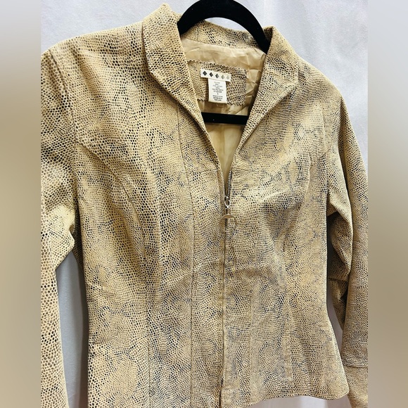 Suede Snakeskin Printed Fitted Zip Up Jacket S - Picture 2 of 10